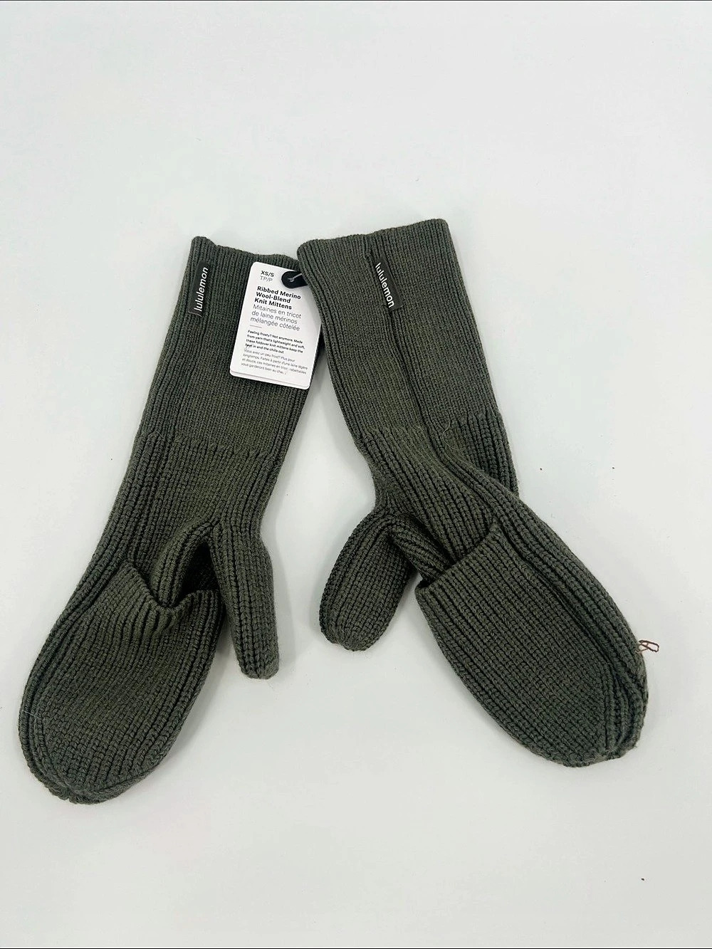 lululemon Ribbed Merino Wool-Blend Knit Mittens Green XS/S